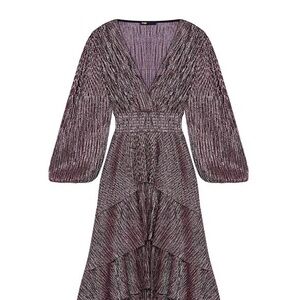 Maje Metallic Tiered Plissé-tulle Midi Dress In Purple Size 36